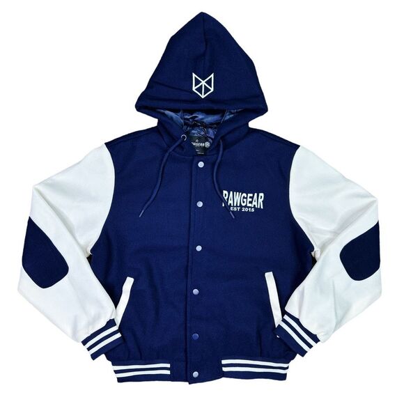 RawGear Embroidered Letterman Jacket Hoodie - Size Small - Navy / White - Picture 1 of 5